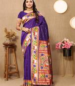 Lavender paithani silk blend saree with zari weaving meenakari border