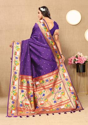 Lavender paithani silk blend saree with zari weaving meenakari border 2
