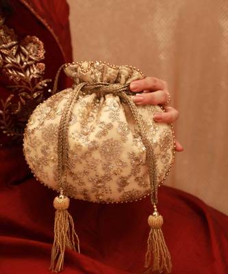 Ada embroidered potli - gold 1