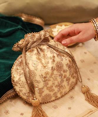 Ada embroidered potli - gold 5