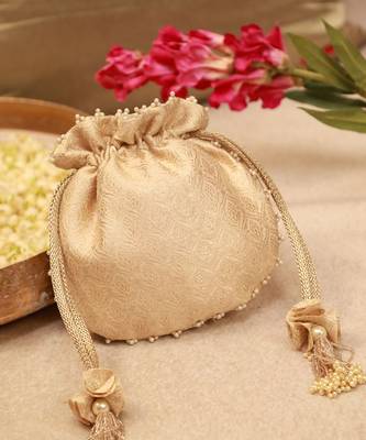 Ivana embroidered brocade potli - ivory 1