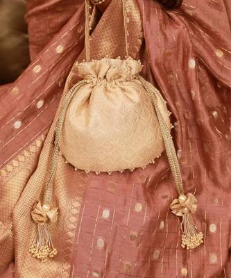 Ivana embroidered brocade potli - ivory 3