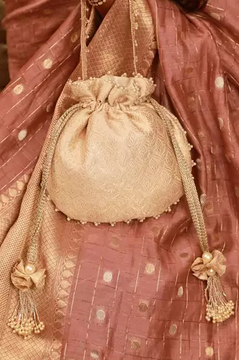 Ivana embroidered brocade potli - ivory