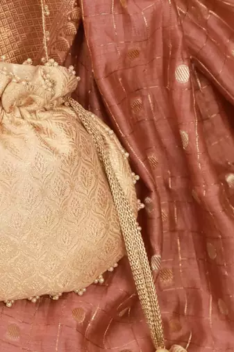 Ivana embroidered brocade potli - ivory