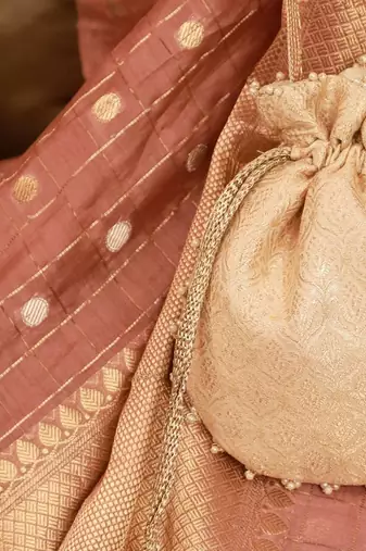 Ivana embroidered brocade potli - ivory
