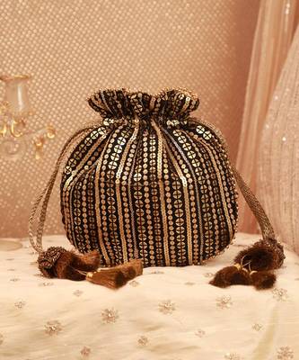 Antique black embroidered potli 1
