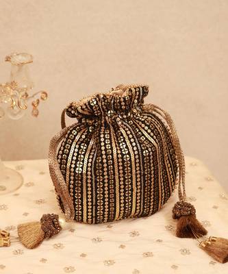 Antique black embroidered potli 2