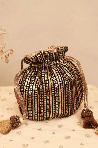 Antique black embroidered potli