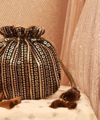 Antique black embroidered potli 3