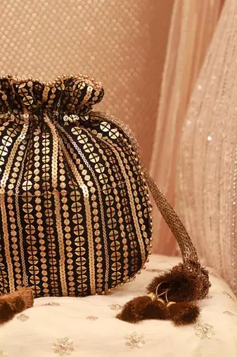 Antique black embroidered potli