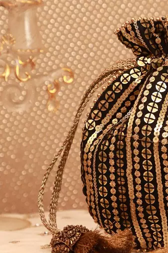 Antique black embroidered potli