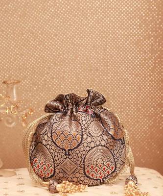 Kashi pure banarasi silk potli - navy 1
