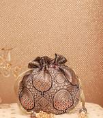 Kashi pure banarasi silk potli - navy