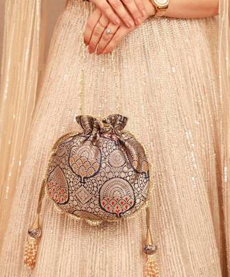 Kashi pure banarasi silk potli - navy 2