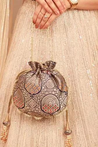 Kashi pure banarasi silk potli - navy