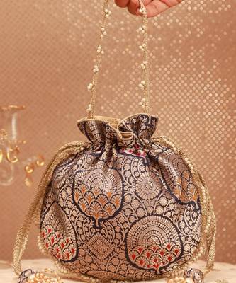 Kashi pure banarasi silk potli - navy 4