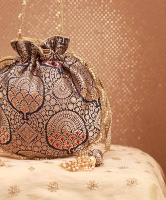 Kashi pure banarasi silk potli - navy 5