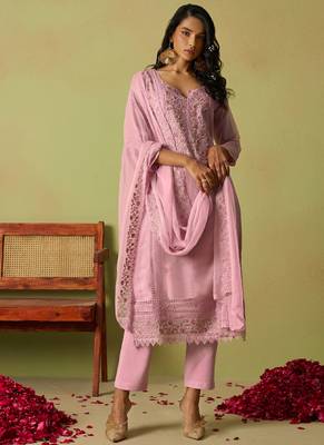 Baby pink pure organza embroidered salwar suit 1