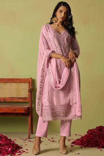 Baby pink pure organza embroidered salwar suit