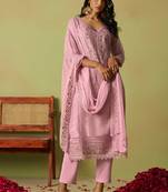 Baby pink pure organza embroidered salwar suit