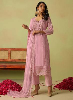 Baby pink pure organza embroidered salwar suit 2