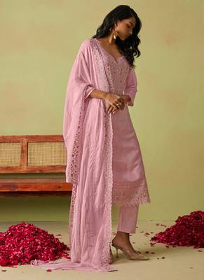 Baby pink pure organza embroidered salwar suit 3