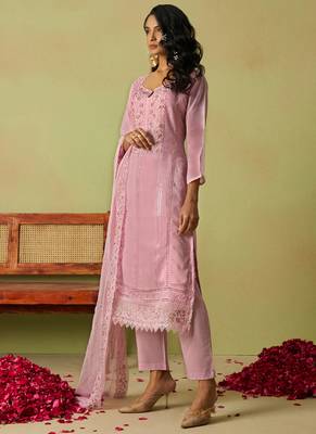 Baby pink pure organza embroidered salwar suit 4