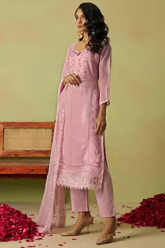 Baby pink pure organza embroidered salwar suit