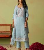 Sky blue pure organza embroidered salwar suit