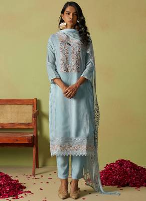 Sky blue pure organza embroidered salwar suit 2