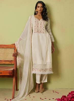 Off white pure organza embroidered salwar suit 1