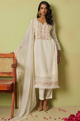 Off white pure organza embroidered salwar suit