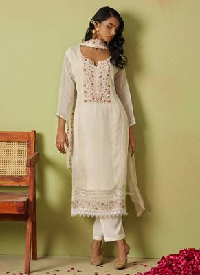 Off white pure organza embroidered salwar suit 2