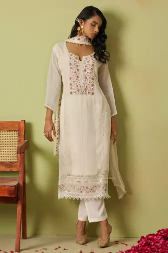 Off white pure organza embroidered salwar suit