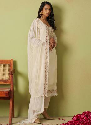 Off white pure organza embroidered salwar suit 3