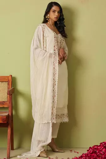 Off white pure organza embroidered salwar suit