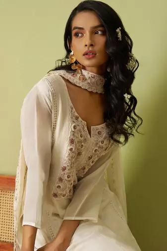 Off white pure organza embroidered salwar suit