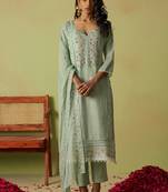 Sea green pure organza embroidered salwar suit