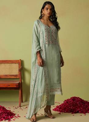 Sea green pure organza embroidered salwar suit 3