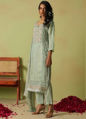Sea green pure organza embroidered salwar suit 4