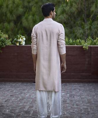 Fawn embroidered mirror work cotton silk sajid kurta (dusty peach) 2