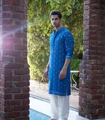 Blue embroidered mirror work georgette ranbir kurta