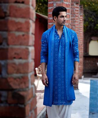 Blue embroidered mirror work georgette ranbir kurta 2