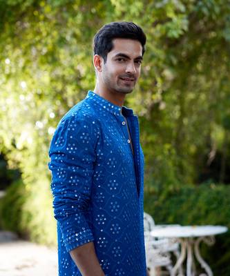 Blue embroidered mirror work georgette ranbir kurta 5