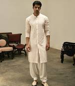 Pink embroidered mirror work georgette umair kurta (light pink)