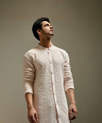 Pink embroidered mirror work georgette umair kurta (light pink) 2