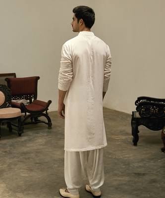 Pink embroidered mirror work georgette umair kurta (light pink) 3