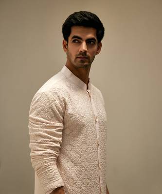 Pink embroidered mirror work georgette umair kurta (light pink) 5