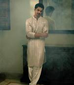 Beige embroidered mirror work georgette yasir kurta (soft beige)