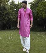 Pink embroidered mirror work georgette yasir kurta (rani pink)